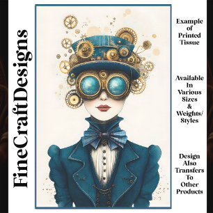 Chic Vintage Steampunk Female In Teal N7 Decoupage Tissue Paper
