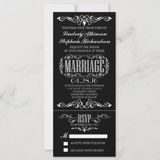 Chic Vintage Wedding Ticket Invitation (Front)