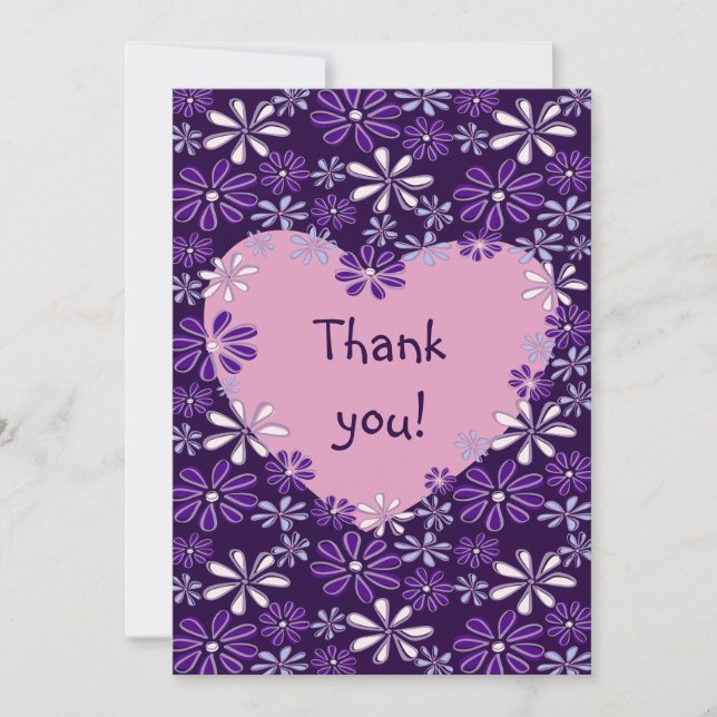 Chic Violet Blush Flower Heart Thank You Card (Front)