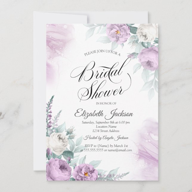 Chic Violet Lavander Roses Bridal Shower  Invitation (Front)