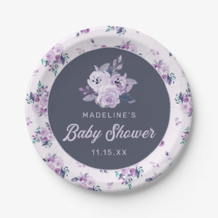 Chic Violet Lavender Purple Floral Baby Shower Paper Plate