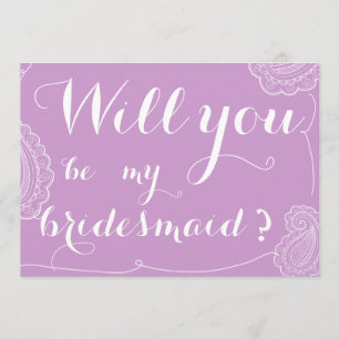 Chic Violet Paisley Will You Be My Bridesmaid Invitation