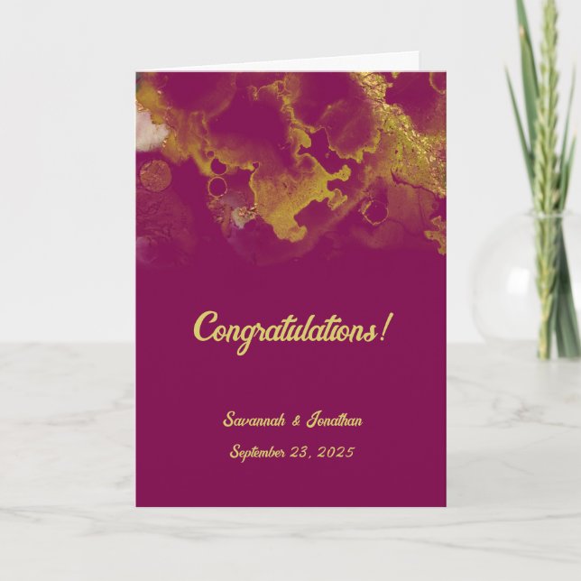 Chic Violet Red Gold Abstract Wedding Card (Front)