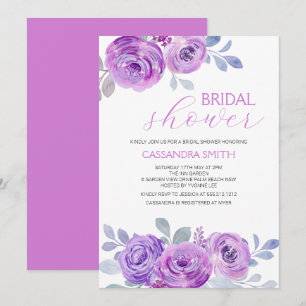 Chic Violet Rose Greenery Floral Bridal Shower  Invitation