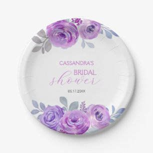 Chic Violet Rose Greenery Floral Bridal Shower  Paper Plate