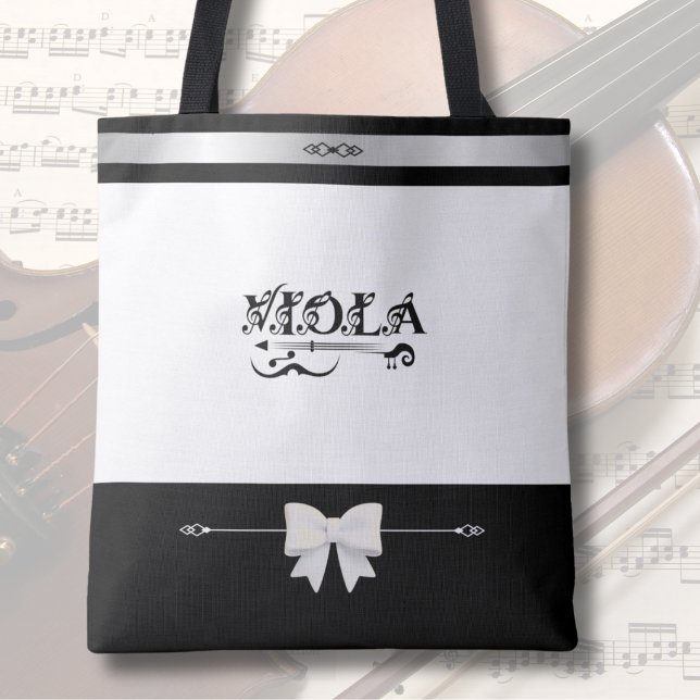 Chic Violist Black and White Viola Tote Bag (Elevate your rehearsal style. A chic black and white tote for the dedicated violist.)