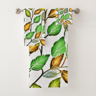 Chic Vivid Leaves Pattern Bath Towel Set