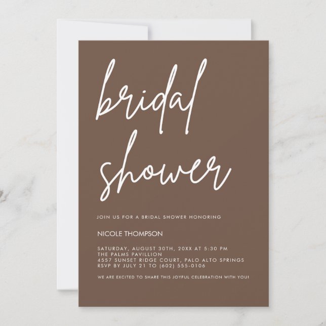 Chic Warm Mocha Modern Bridal Shower Invitation  (Front)