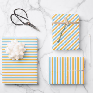 Chic Warm Yellow and Sky Blue Stripes Wrapping Paper Sheet