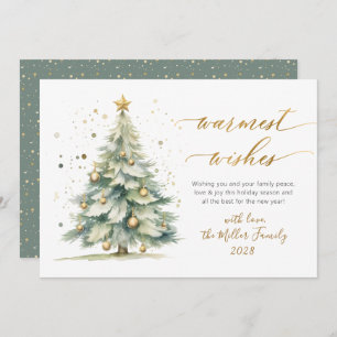 Chic Warmest Wishes Gold Script Christmas Tree Holiday Card