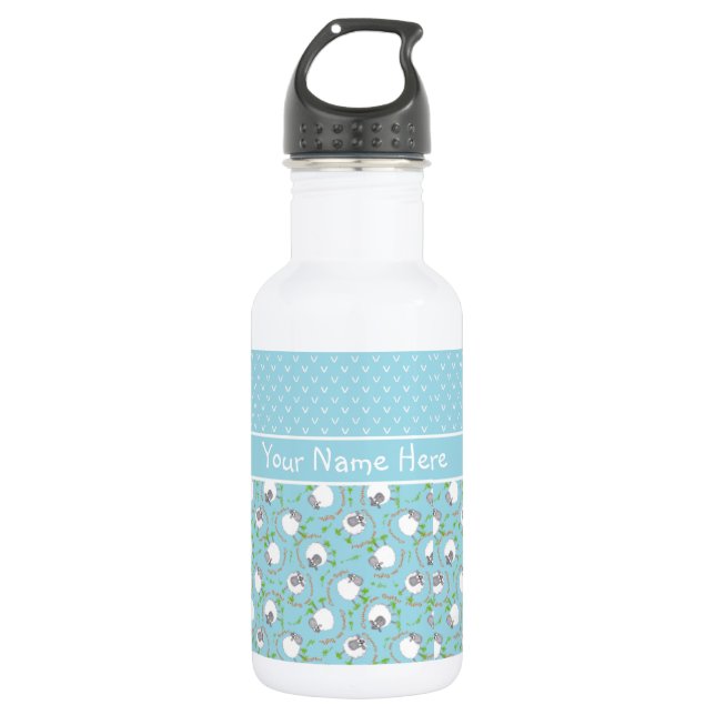 Chic Water Bottle: Blue, White, Fun Sheep Patterns 532 Ml Water Bottle (Front)