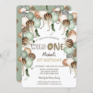 Chic Watercolor Animal Print Balloons 1st  Invitation