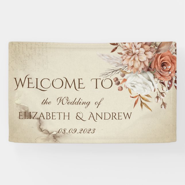 Chic Watercolor Autumn Flowers Banner (Horizontal)