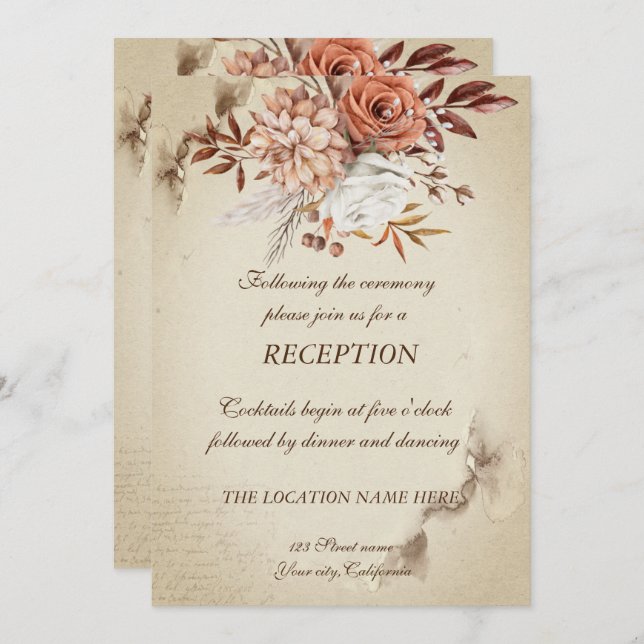 Chic Watercolor Autumn Flowers Reception  Invitation (Front/Back)