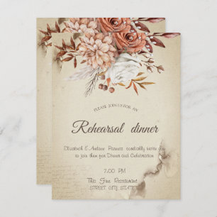Chic Watercolor Autumn Flowers Rehearsal Dinner   Invitation