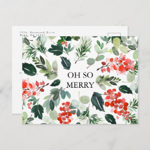 Chic Watercolor Berries and Greenery Oh So Merry Postcard
