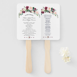 Chic Watercolor Blush Pink Floral Wedding Program Hand Fan