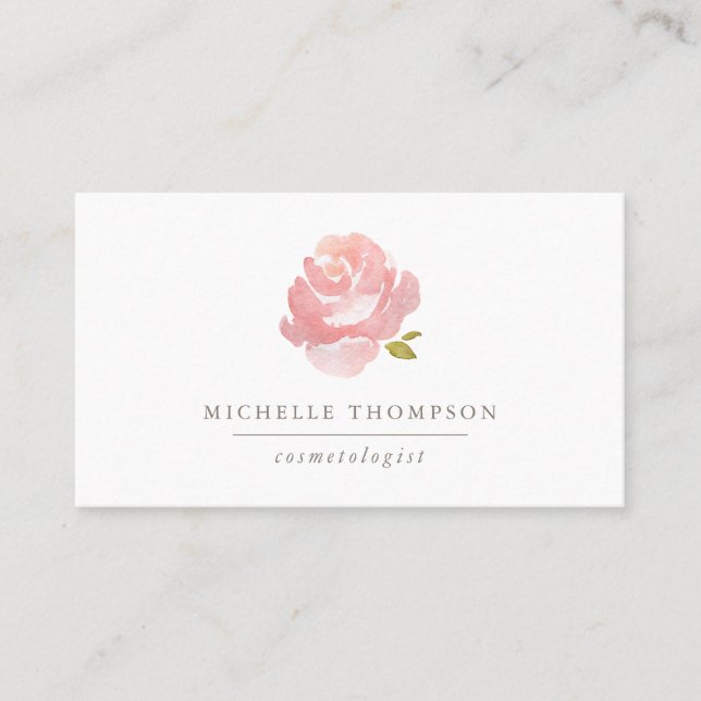 Chic Watercolor Blush Pink Rose Business Card (Front)