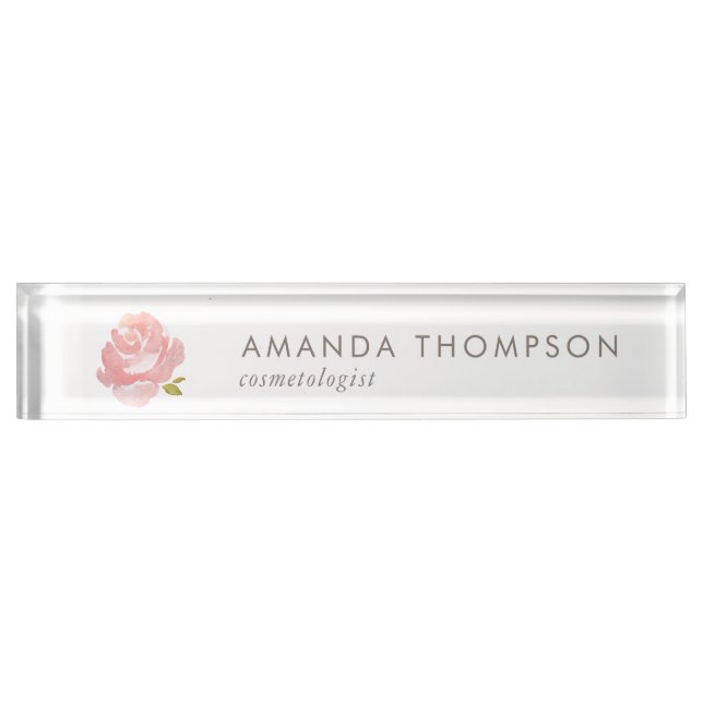 Chic Watercolor Blush Pink Rose Nameplate (Front)