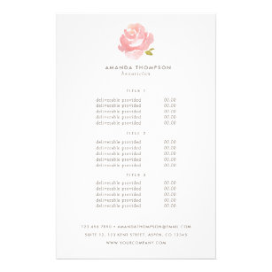 Chic Watercolor Blush Pink Rose Pricing & Services Flyer