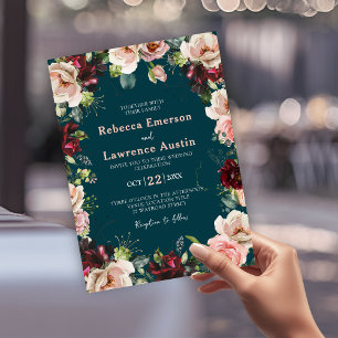 Chic watercolor blush red wedding invitation