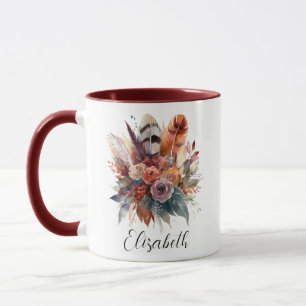 Chic Watercolor Boho Floral Autumn Personalised Mug