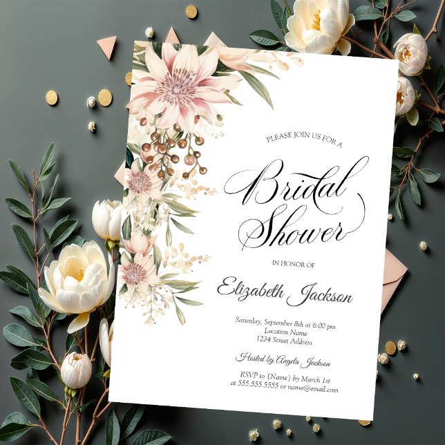 Chic Watercolor Boho Flowers Bridal Shower Invitation (Creator Uploaded)