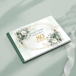 Chic Watercolor Botanical 80th Birthday Guest Book