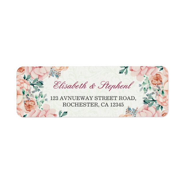 Chic Watercolor Botanical Floral Wedding Address (Front)
