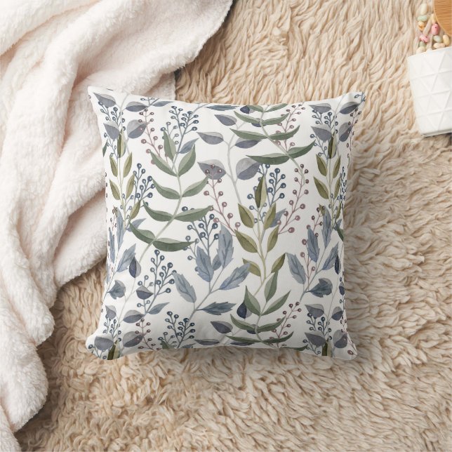 Chic Watercolor Botanical Leaves Foliage Cushion (Blanket)