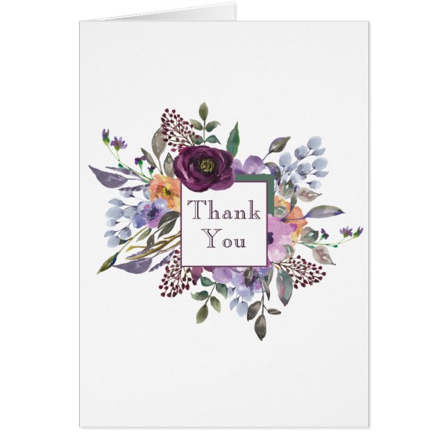Chic Watercolor Bouquet Frame "Thank You" Card (Front)
