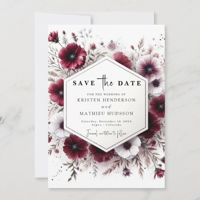 Chic Watercolor Burgundy Wedding Save The Date (Front)