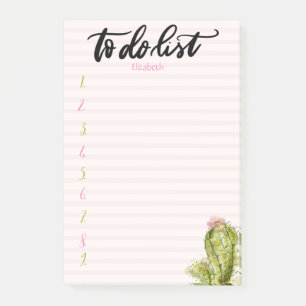 Chic Watercolor Cactus Pink Striped To Do List  Post-it Notes