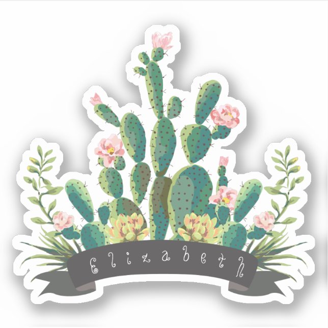 Chic Watercolor Cactus Planter Personalised Name (Front)