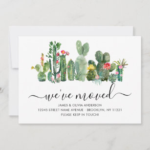 Chic Watercolor Cactus We've Moved New Home Moving Announcement