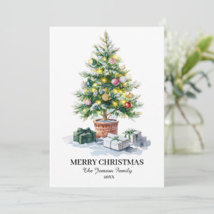Chic Watercolor Christmas Tree Holiday Card