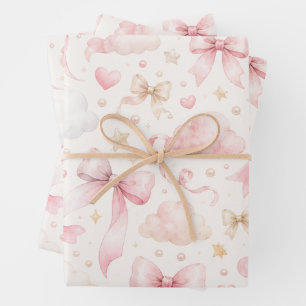 Chic Watercolor Coquette Bow Baby Shower Gift Wrap