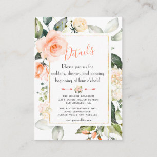 Chic Watercolor Coral Floral Frame Wedding Details Enclosure Card