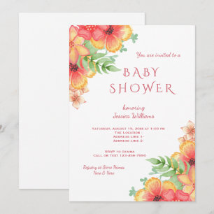 Chic Watercolor Corner Flowers baby Shower Invitation