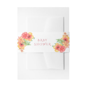 Chic Watercolor Corner Flowers Baby Shower Invitation Belly Band
