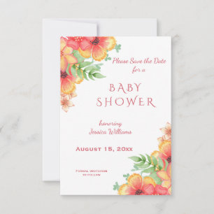 Chic Watercolor Corner Flowers baby Shower Save The Date