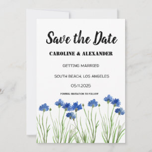 Chic Watercolor Cornflowers Wildflowers Wedding  Save The Date