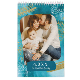Chic Watercolor Custom Photo  2021 Family Calendar