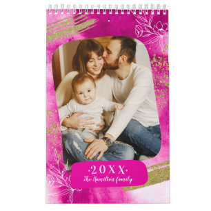 Chic Watercolor Custom Photo  2022 Family Calendar