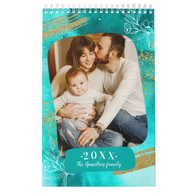 Chic Watercolor Custom Photo  2022 Family Calendar (Cover)