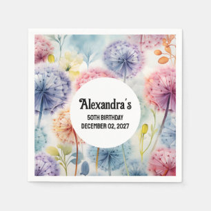 Chic Watercolor Dandelions Floral Pattern Napkin