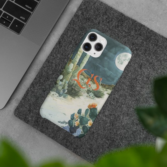 Chic Watercolor Desert Moon | Monogram  iPhone Case (Creator Uploaded)