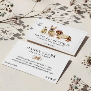 Chic Watercolor Dog Breeds Chequered Pet Groomer Business Card