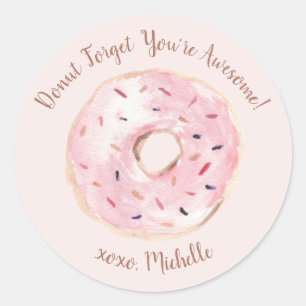 Chic Watercolor Doughnut Forget You're Awesome Cus Classic Round Sticker