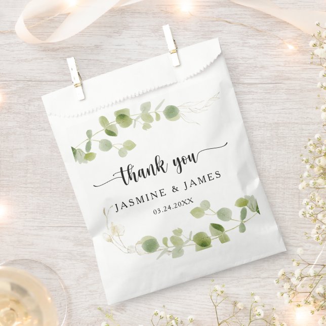 Chic Watercolor Eucalyptus Botanical Thank You  Favour Bags (Clipped)